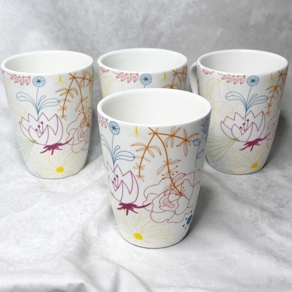 PIER 1‎ Coffee Cup Set of 4 Dolomite Floral Collection Multicolor Flowers White - Picture 7 of 13